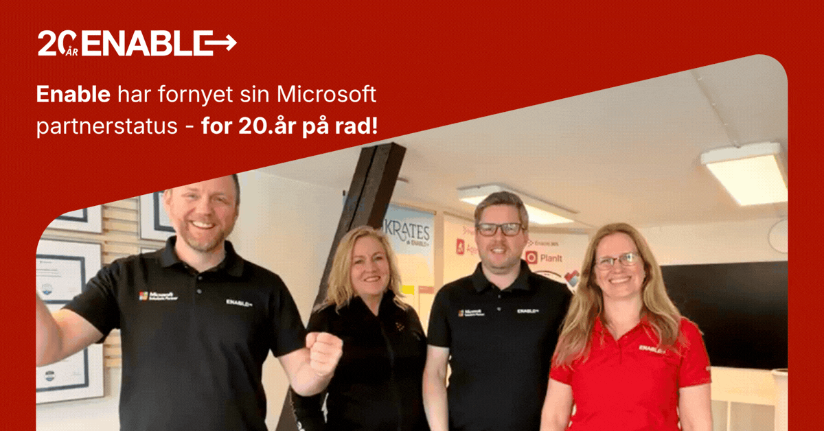 Enable AS har fornyet sin Microsoft Partner Status på 20.år på rad